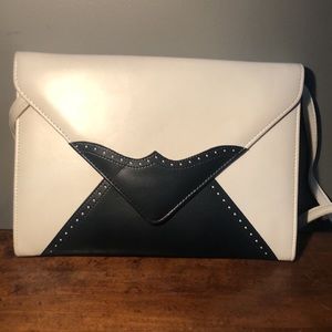 Vintage 1980s hand bag black white tuxedo style.